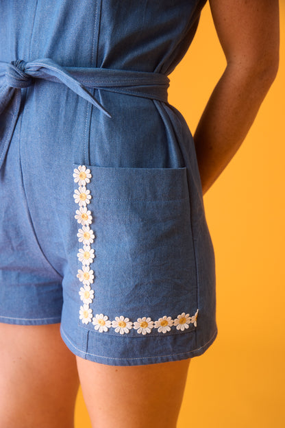 Ready To Ship - Darling Daisy Denim Playsuit - Size 10